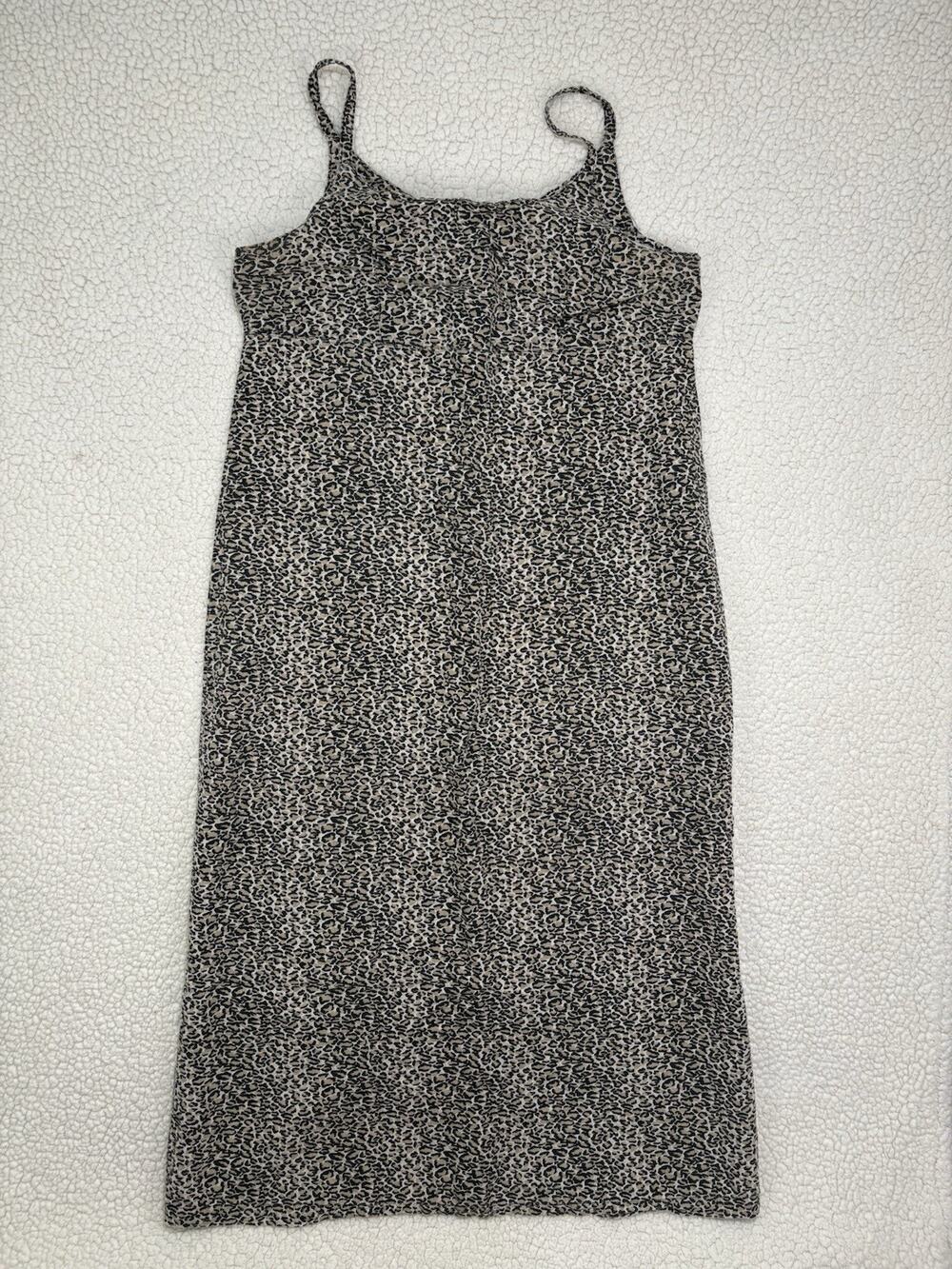 Vintage 100% Linen Leopard Print Midi Slip Dress Size 12 Made In USA Cheetah